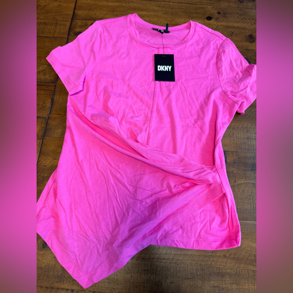 Dkny Blouse Hot Pink Asymmetrical Short Sleeve Tee Nwt